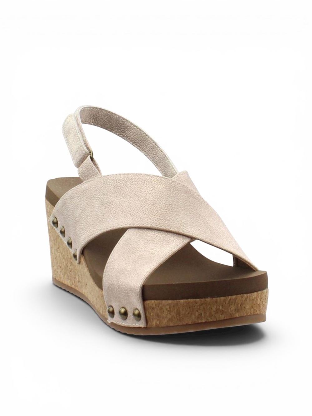 Corkys Boutique Teresa Cross Strap Wedge Sandal in Gold Size 9